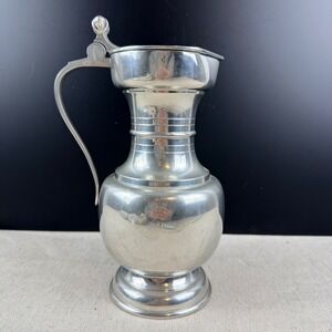Vintage Swiss Pewter Pitcher Baehler Bern Lidded Jug Etain Fin Feinzinn 95%